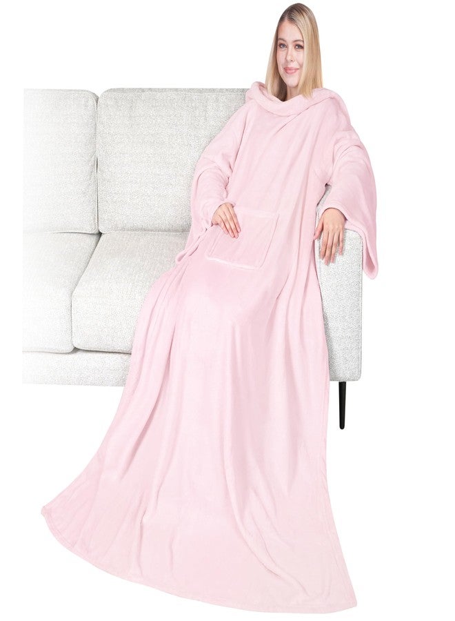 بافيلا بطانية بافيليا القابلة للارتداء بأكمام، مناسبة للبالغين من النساء والرجال، مصنوعة من الصوف الوردي الناعم والدافئ، تغطي الجسم بالكامل، مزودة بجيب أمامي، بطانية مريحة بأكمام، هدية مثالية لعيد الميلاد، للأم والزوجة - Image 1